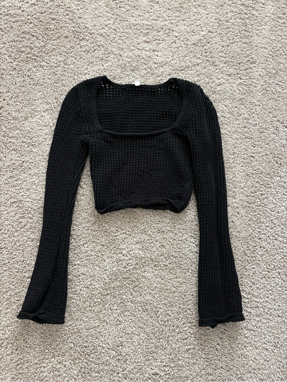 Garage Black Waffle Knit Long Sleeve Crop Top